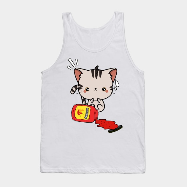 Funny Tabby Cat Spilled Hot Sauce Tank Top by Pet Station